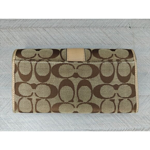 Coach Signature Canvas Women's Leather Wallet Checkbook Beige Brown - Picture 4 of 12
